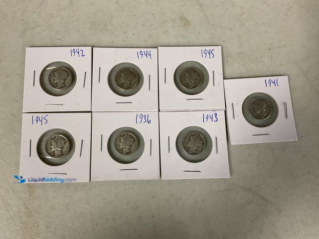 Lot 49-1505676 - LOT OF 7 MERCURY DIMES FROM 1936-1945 ALL 90% SILVER #COINS1211