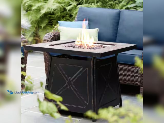 Lot 49-2000119 - Hampton Bay Crossridge 30.00 in. W 50000 BTU coating Steel Propane Outdoor Fire Pit Table with Lava ...