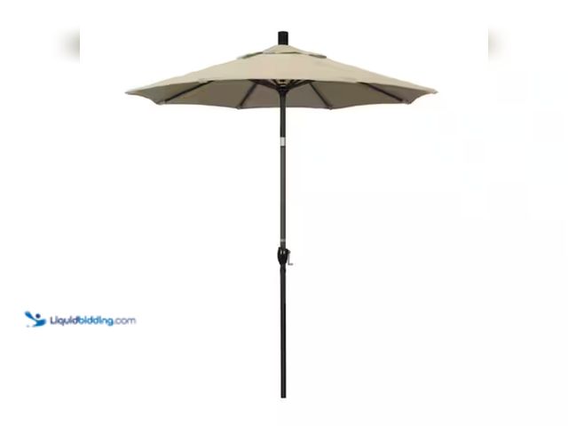 Lot 49-2000117 - California Umbrella 6 ft. Stone Black Aluminum Market Patio Umbrella with Crank and Tilt in Antique ...