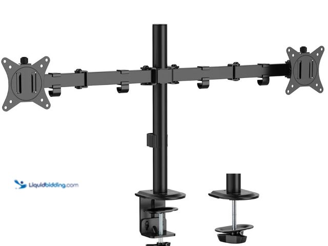 Lot 49-5543687 - Onn Dual Monitor Desk Mount, model 36017845. 13-32". UPC #194346386130. Unused