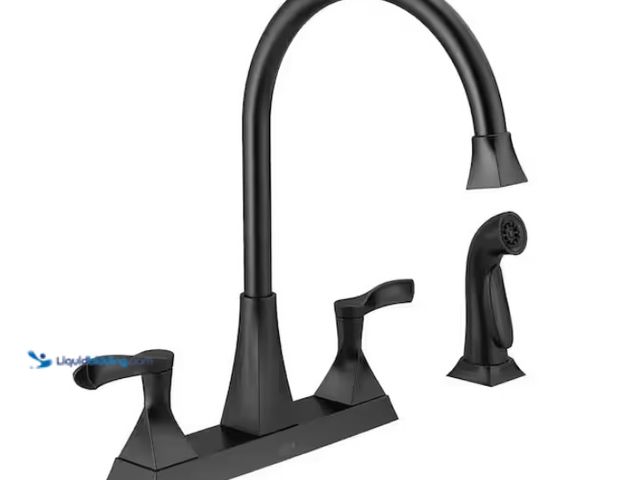 Lot 49-1515948 - Delta Everly Double Handle Standard Kitchen Faucet with Spray in Matte Black, Model # 21741LF-BL, Un...
