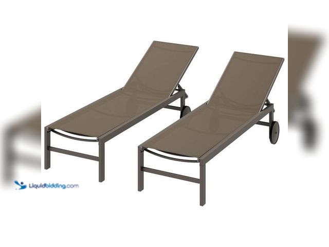 Lot 49-2021638 - Celebalcony 2-Piece Metal Outdoor Chaise Lounge Chair Set with Adjustable Backrest and Movable Wheel...