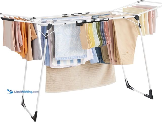 Lot 49-3513469 - SONGMICS Clothes Drying Rack Foldable, Gullwing Laundry Drying Rack, Space-Saving, 22.2 x 68.1 x 38 ...