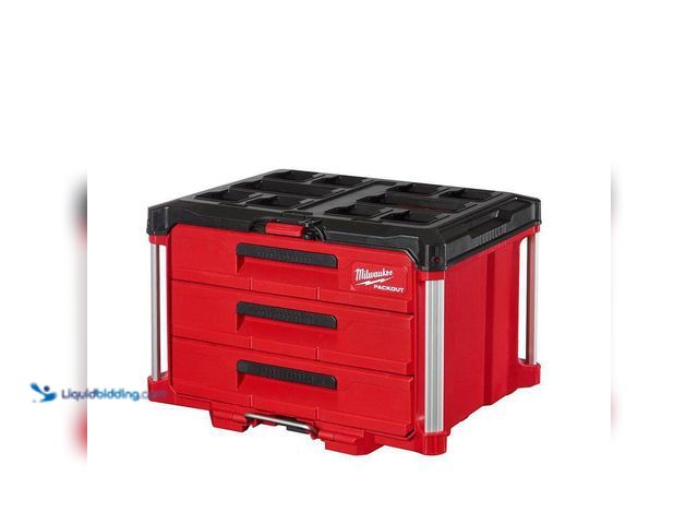Lot 49-5413052 - Milwaukee
PACKOUT 22 in. Modular 3-Drawer Tool Box with Metal Reinforced Corners Unused