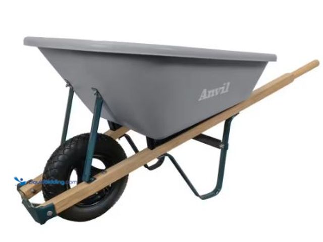 Lot 49-1517476 - Anvil 5 cu. ft. Poly With Wood Handles, Model # 35285, Used, Scruffs/ scratches, Front dented.   Ref...