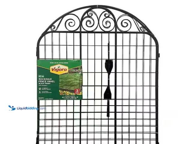 Lot 49-5580785 - Vigoro
Rockdale 43.8 in. Black Steel Fence Panel (3-Pack), Store SKU # 1010888189. Unused