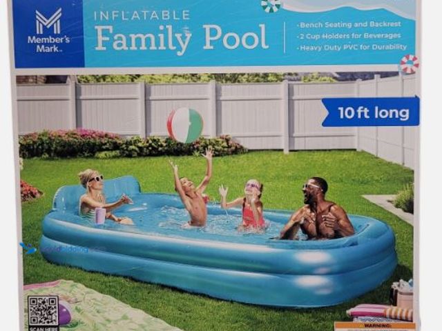 Lot 49-5573160 - Member's Mark 10 foot Long Inflatable Family Pool with Cup Holders, Factory Sealed