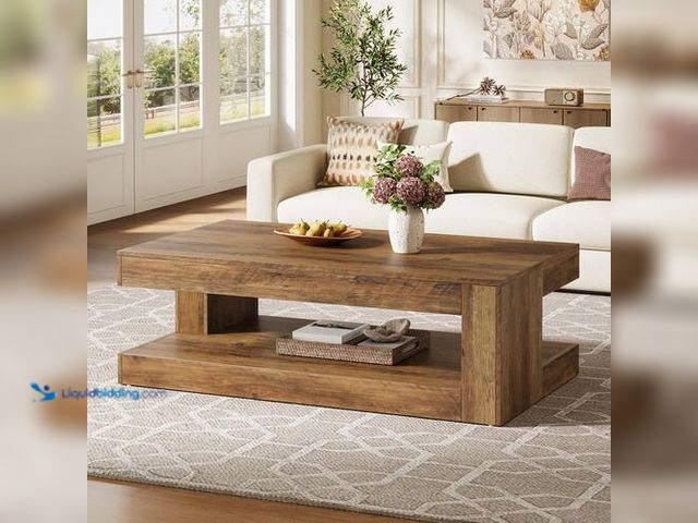 Lot 49-3614337 - TribeSigns "Way To Origin" Inaayah 47" Brown 2-Tier Farmhouse Wood Coffee Table with Storage, Model ...