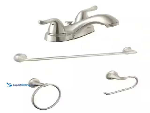 Lot 49-3631557 - Lot of (2) Glacier Bay Constructor 4 in. Centerset 2-Handle Bathroom Faucet and Bath Accessory Value...
