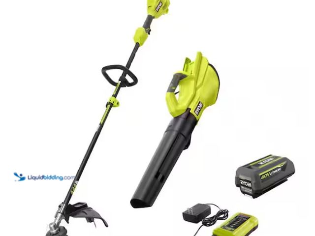Lot 49-1567704 - RYOBI 40V Cordless Attachment Capable 15" String Trimmer & 550 CFM 120 MPH Blower Combo Kit with 4.0...