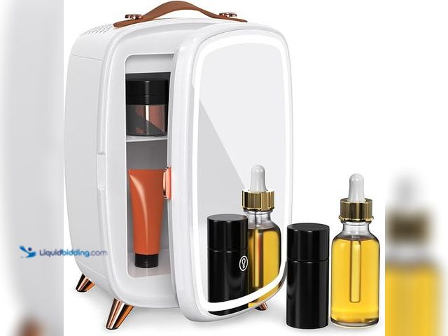 Lot 49-5458851 - Skincare Fridge, 6L White Makeup Fridge with Dimmable LED Light Mirror, Portable for Bedroom, Car, O...