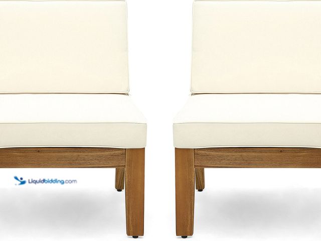 Lot 49-1518534 - Blossy Outdoor Right and Left Arm Sofa with Water Resistant Cushions In Beige Model #QB13506064, Sli...