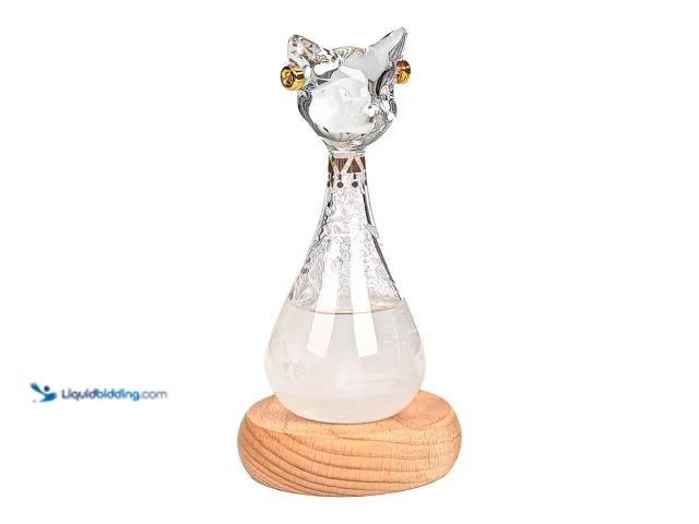 Lot 49-3471308 - Egyptian Cat Storm Glass Weather Forecaster Bottle 5.5"T with Wood Base - NEW - Crafted from high-bo...