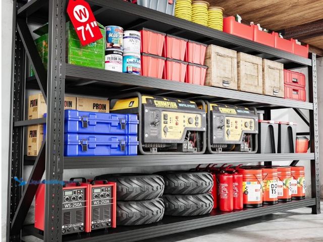 Lot 49-1558923 - 4-Tier Garage Storage Shelves 3500LBS Heavy Duty Metal Shelving 71" W Shelving Unit for Warehouse, B...