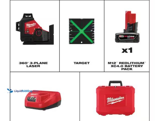 Lot 49-1538949 - Milwaukee
M12 12-Volt Lithium-Ion Cordless Green 250 ft. 3-Plane Laser Level Kit with One 4.0 Ah Bat...