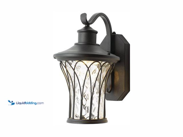 Lot 49-5416175 - Home Decorators Collection Avia Falls 14.5 in. Black Dusk to Dawn Large LED Outdoor Wall Light Fixtu...