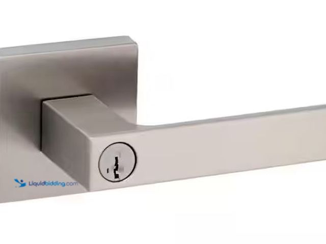 Lot 49-3472144 - Kwikset Singapore Square Satin Nickel Keyed Entry Door Handle with Microband Featuring Smart Key Sec...