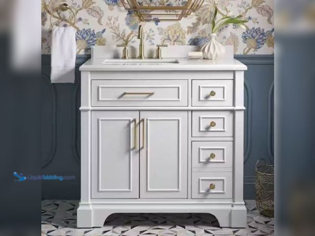Lot 49-1600262 - Home Decorators Collection Melpark 36 in. Single Sink White Bath Vanity with White Engineered Marble...