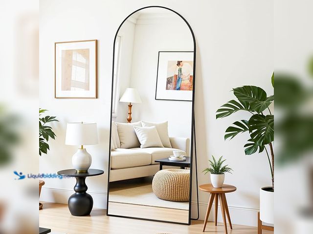 Lot 49-3465246 - Floor Mirror, 58"×18" Full Length Mirror with Stand for Bedroom Living Room, Black Model#MIRROR, Unu...