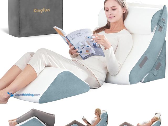 Lot 49-5483739 - Kingfun 4PCS Orthopedic Bed Wedge Pillow Set for Headboard, Post Surgery Memory Foam Support Pillows...