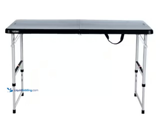 Lot 49-2022923 - Lifetime 48 in. L Rectangle Black Resin Top Adjustable Fold-In-Half Table with Silver Frame, Model #...