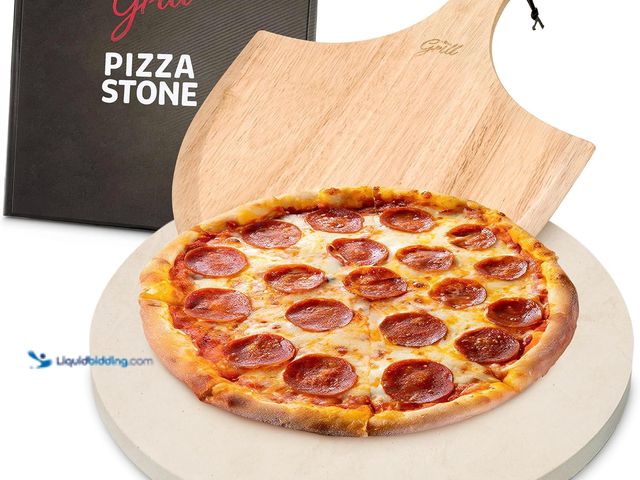 Lot 49-5450908 - HANS GRILL PIZZA STONE | Circular Pizza Stone For Oven Baking & BBQ Grilling With Free Wooden Peel |...