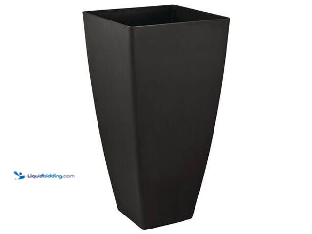 Lot 49-5548776 - Vigoro Tallulah Medium Black Fiberglass Recycled Tall Square Planter with Drainage Holes (14.5 in. L...