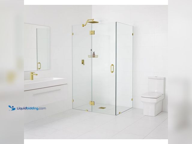 Lot 49-5413473 - Glass Warehouse 45 in. W x 42 in. D x 78 in. H Pivot Frameless Corner Shower Enclosure in Satin Bras...
