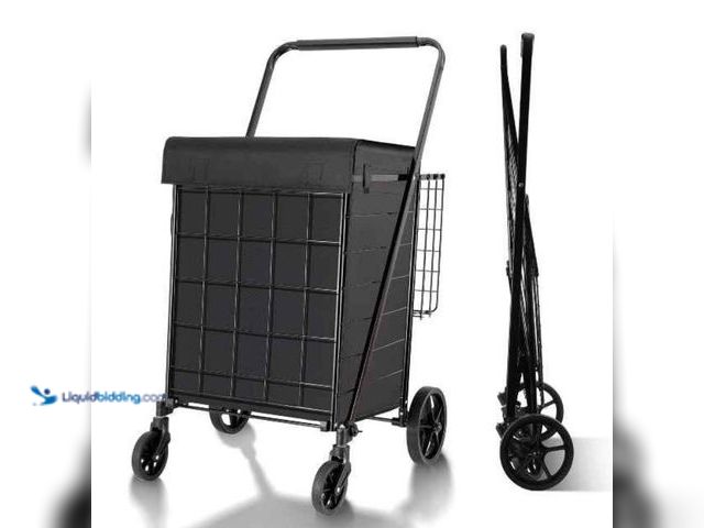 Lot 49-5574213 - Folding Shopping Cart withWaterproof Liner, Black. 340lb capacity. Unused