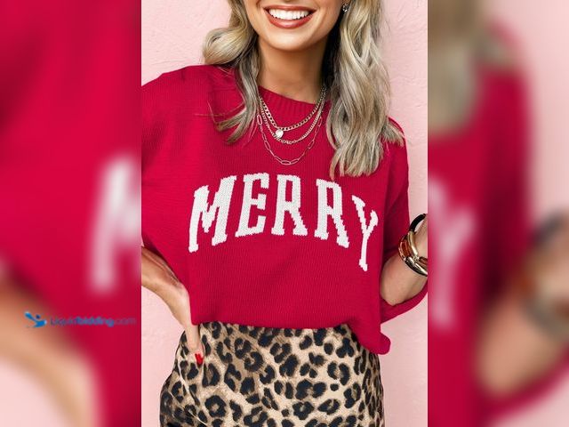 Lot 49-1570317 - Amber Millet Size XL Fiery Red MERRY Letter Pattern Christmas Holiday Baggy Sweater, Model # LC27271...