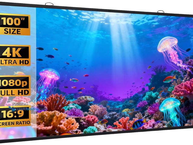 Lot 49-3531553 - Projector Screen 100 inch, Fresnel Anti Light Projector Screen 16:9 Roll-ups Anti-Crease Portable Pr...