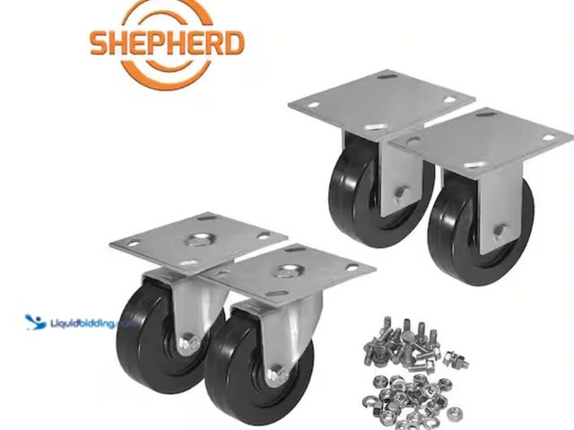 Lot 49-2026133 - Shepherd 4 in. Black Rubber and Steel Swivel and Rigid Caster Kit with Hardware (4-Piece), Model # 9...