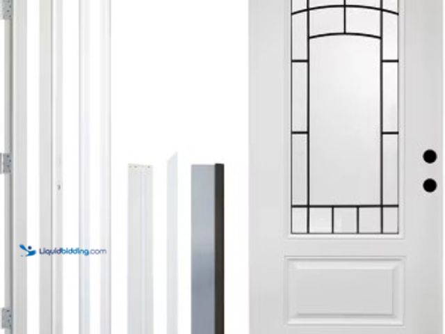 Lot 49-5450889 - 36"x80" Smooth Fiberglass Entry Door with Brickmould, 3/4 View Frosted Glass, Classic Style for Home...