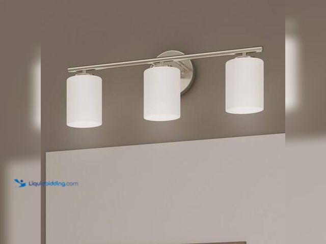 Lot 49-5546836 - Progress Lighting Replay Collection 22 in. 3-Light Brushed Nickel Etched White Glass Modern Bathroom...