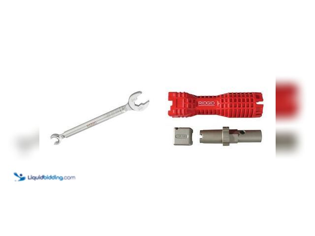 Lot 49-5446996 - RIDGID
One Stop Wrench for Angle/Straight Stops and EZ Change Plumbing Wrench Combo Item is unused.