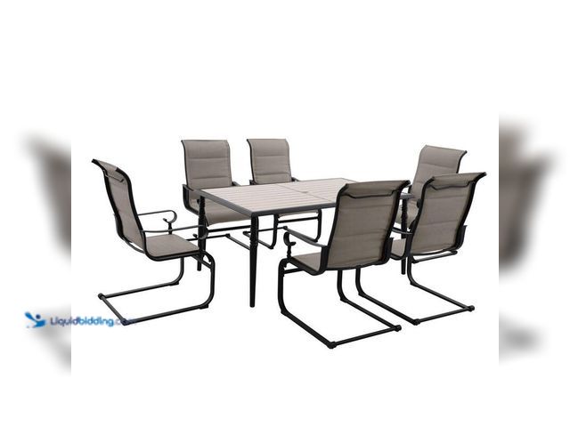 Lot 49-5406329 - Hampton Bay Glenridge Falls 6-Piece Metal Padded Sling Rectangular Outdoor Dining Set in Putty Beige...