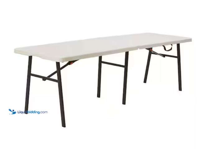 Lot 49-1623779 - HDX 8 ft. Almond Resin Top Indoor/Outdoor Rectangular Folding Utility Table, Seats 8, Model # THD-8F...