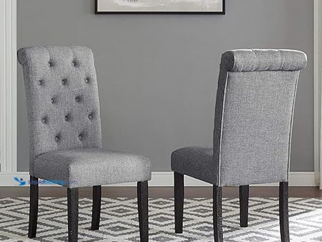 Lot 49-5423326 - Roundhill Furniture Leviton Solid Wood Tufted Dining Chair, Set of 2, Gray. Model #B07FSQ535W. Unuse...