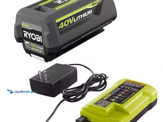 Lot 49-3639365 - RYOBI 40V Lithium-Ion 4.0 Ah Battery and 40V Charger, Model: OP4040A-OP403A, Slightly Used, Powers O...