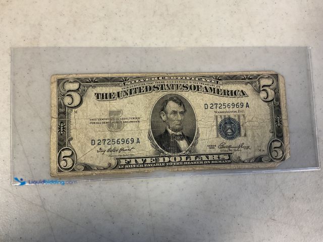 Lot 49-1505437 - 1953 BLUE SEAL UNITED STATES 5 DOLLAR BILL BANKNOTE #COINS0122