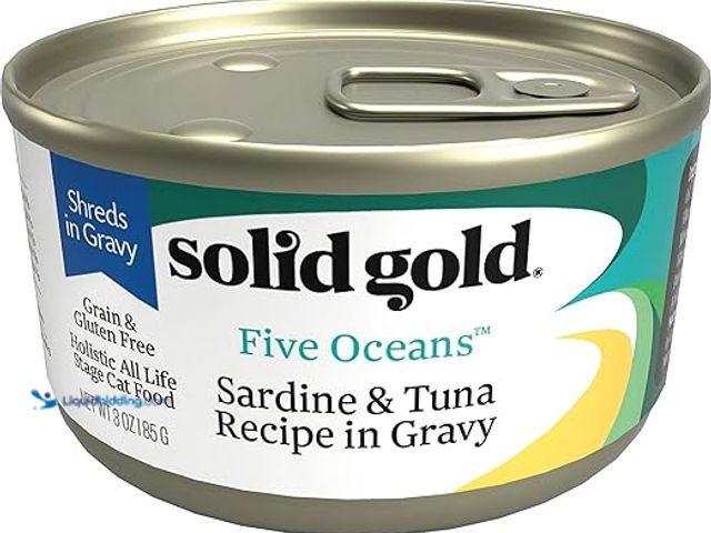 Lot 49-5407166 - Solid Gold Wet Cat Food Shreds in Gravy - Canned Cat Food Made w/Real Tuna & Sardine - Five Oceans G...
