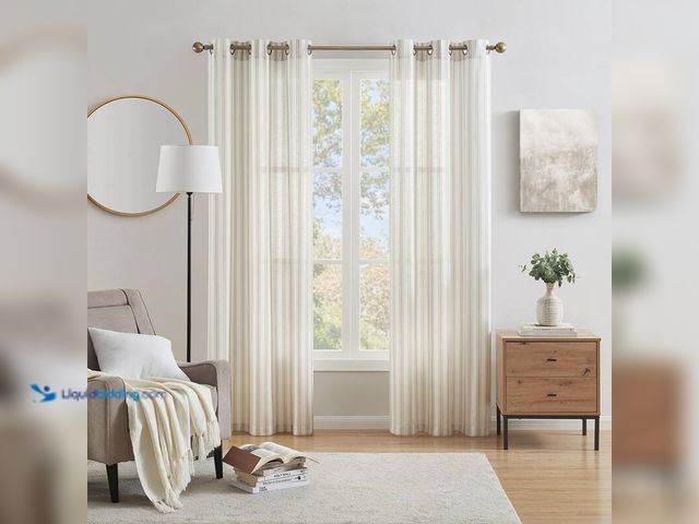 Lot 49-5406774 - (2) Lights out Ticking Stripe Beige 38 in. W x 84 in. Grommet Light Filtering Curtain (Single Panel)...