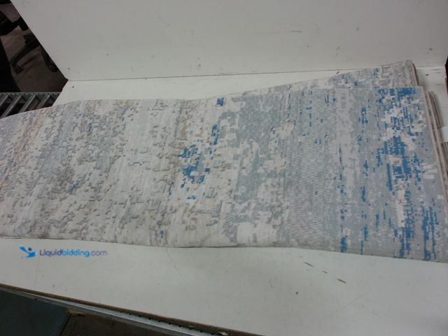 Lot 49-1567546 - 8' x 10' Area Rug, Non-slip Backing, Low Pile Height, Gray/Off-White/Blue/Beige, Slightly used.   Re...