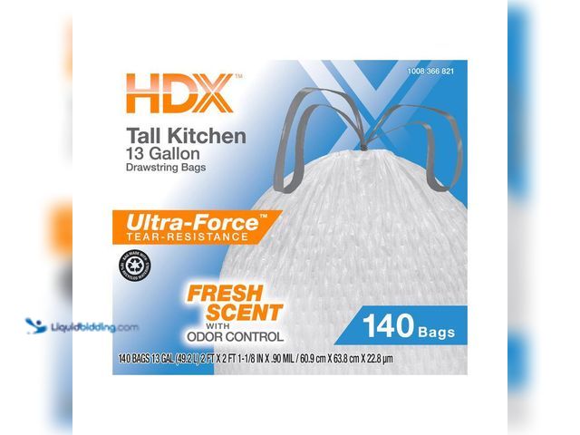Lot 49-3614951 - 140-Pack HDX 13-Gal Scented Flex Drawstring Kitchen Trash Bags - Unused   Ref#BIN0730