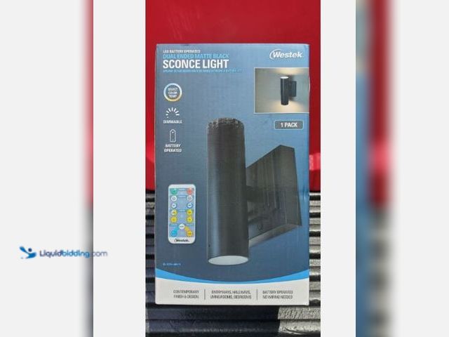 Lot 49-5573191 - LED Battery Operated Dual Ended Sconce Light Matte Black W/ Remote, Unused in a PK of 2