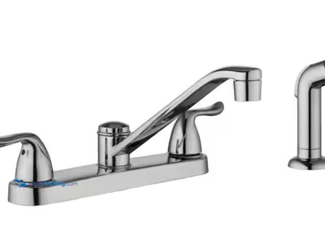 Lot 49-1623855 - Glacier Bay Constructor Double-Handle Standard Kitchen Faucet with Side Sprayer in Polished Chrome, ...