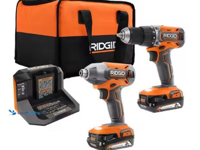 Lot 49-3612848 - RIDGID 18V Cordless 2-Tool Combo Kit with Drill/Driver, Impact Driver, (2) 2.0 Ah Batteries, and Cha...