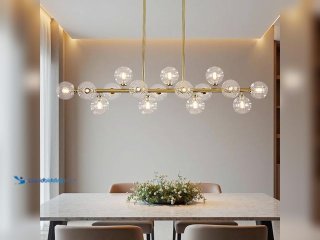 Lot 49-3528315 - 55" Long Brass Gold Chandeliers for Dining Room Kitchen Island, Large Globe Sputnik Linear Chandelie...