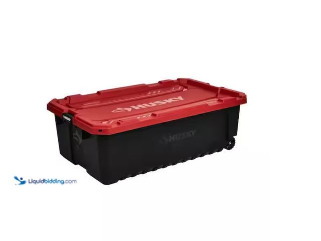 Lot 49-1571044 - Husky 57 Gal. Pro Grip Storage Tote with Wheels in Black with Red Lid, Model # 999-57G-HUSKY, Unused...