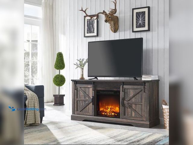 Lot 49-1558910 - OKD Industrial Farmhouse TV Stand with 18 Inch Electric Fireplace, Up to 65+ Inch TV, Model # BDC58F...